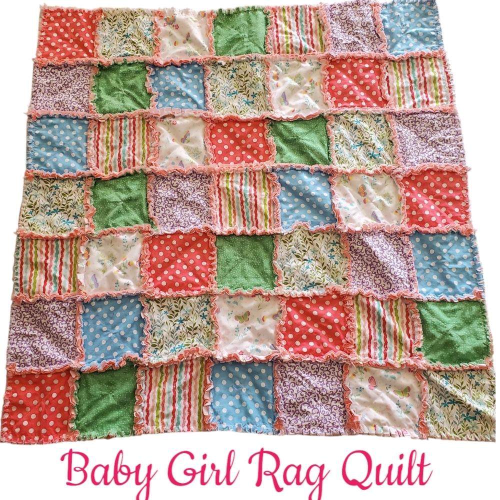 New Handmade Baby Girl Rag Quilt / Doll Quilt
